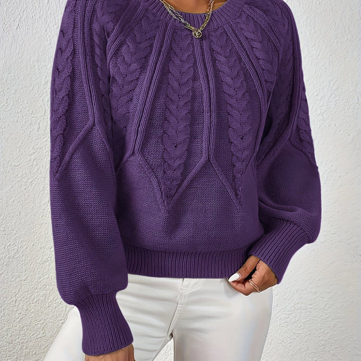 Women's Cable Knit Sweater with Lantern Sleeves – Sanna