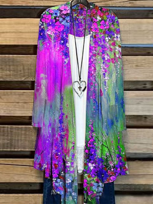 Long Women's Cardigan with Floral Print – Liva