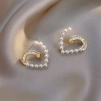 Heart-Shaped Earrings with Pearls and Zirconia - Ameline