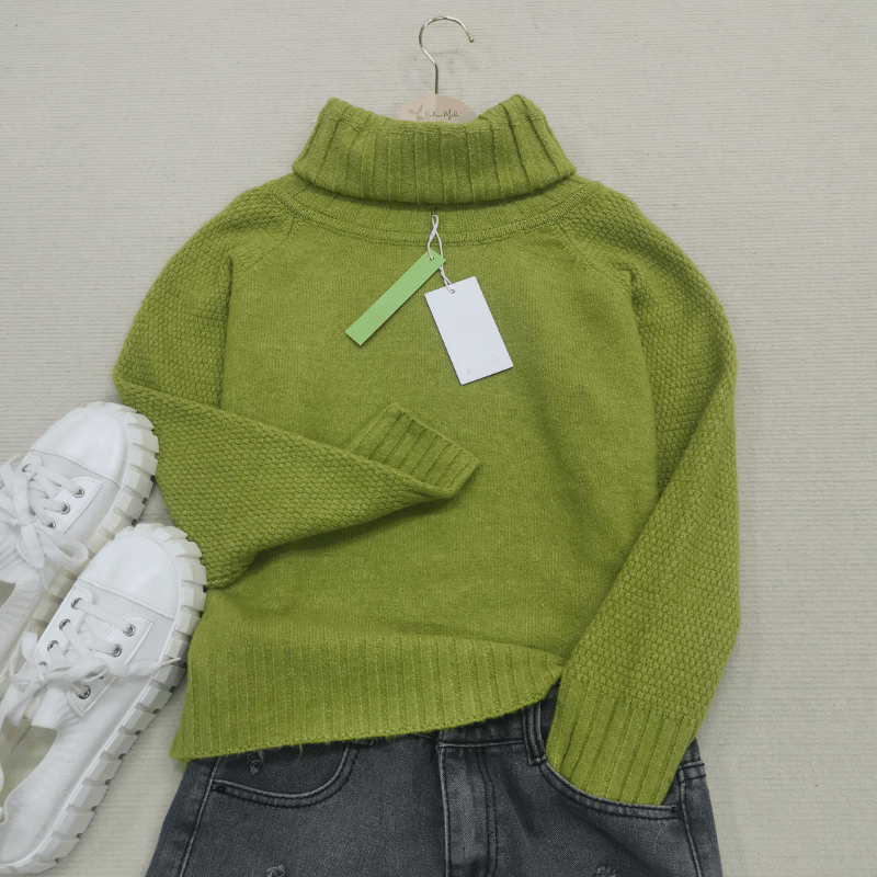 Grasgroene Oversized Gebreide Damescoltrui - Nora