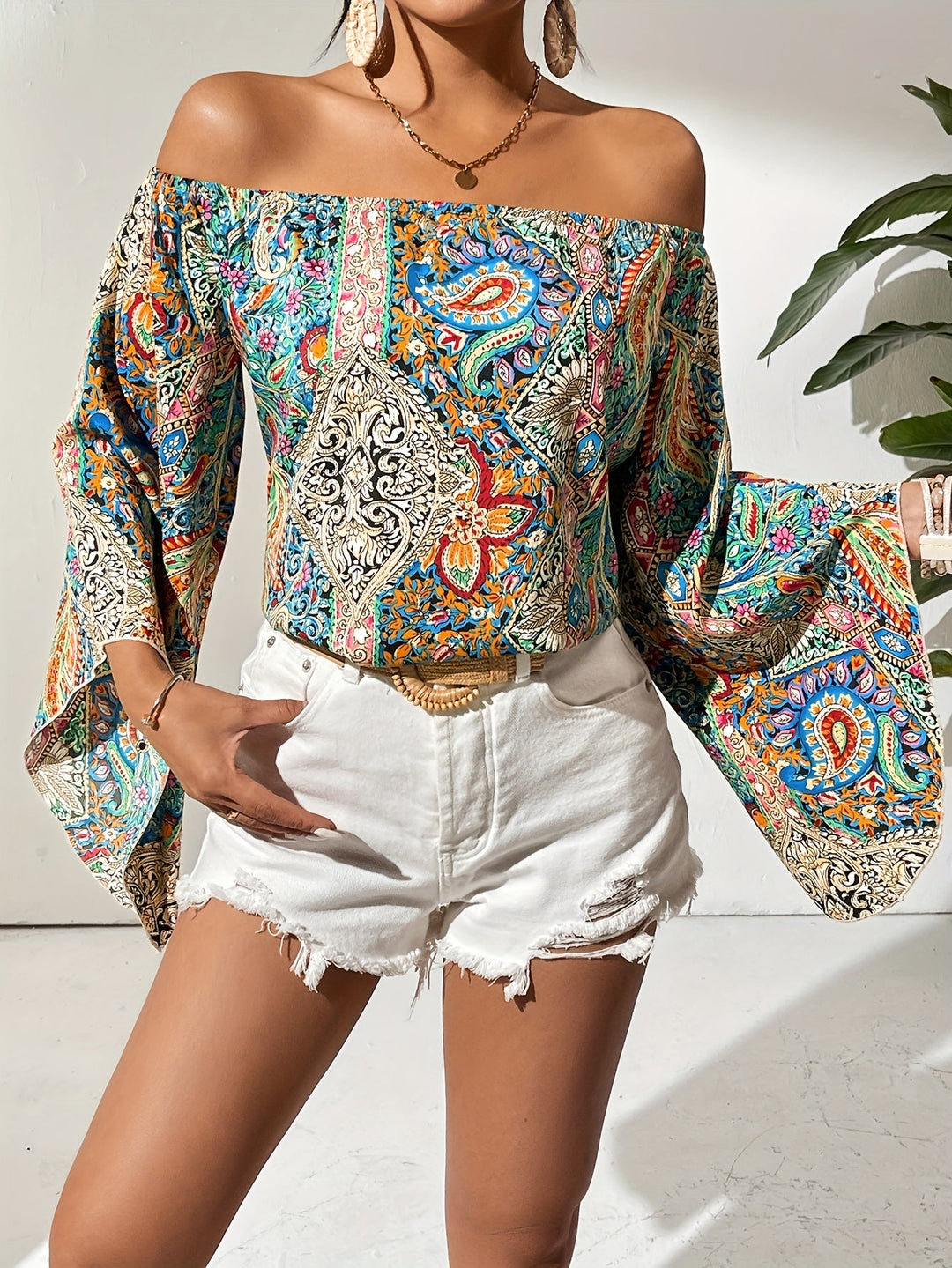 Off-Shoulder Blouse with Geometric Print – Noémie