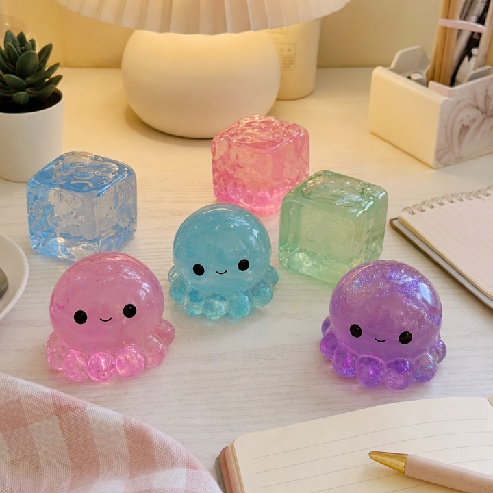 Jelly squishies op een gezellig bureau