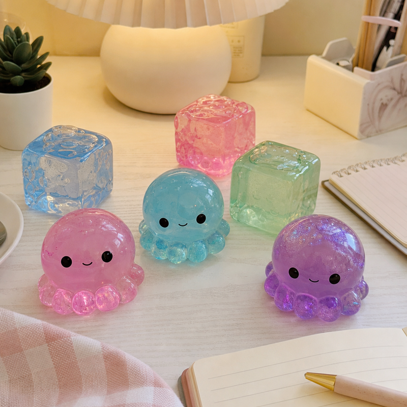 Jelly squishies op een gezellig bureau