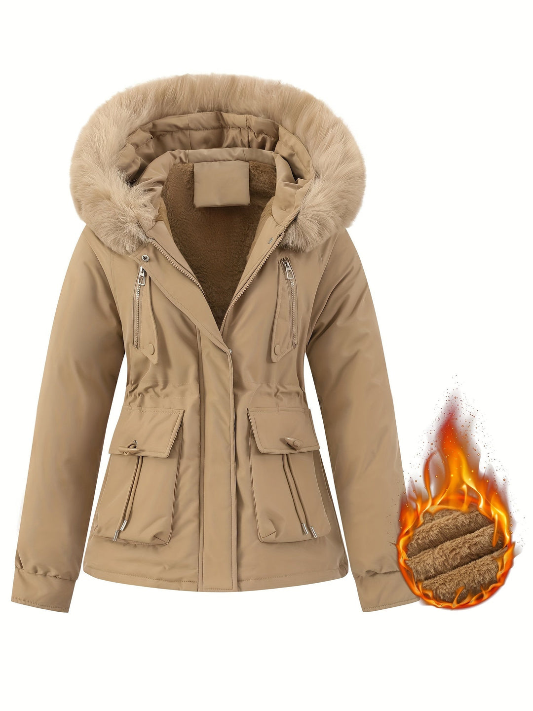 Women's Winter Coat with Removable Fur Hood - Noëlle