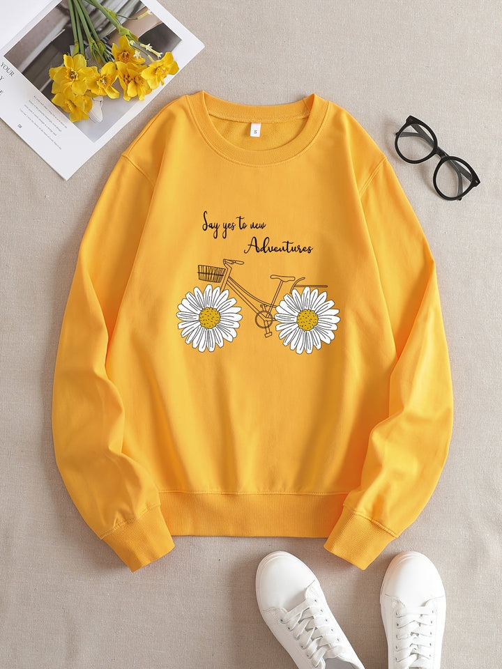 Casual Geel Sweatshirt met Humoristische Grafische Print - Elara