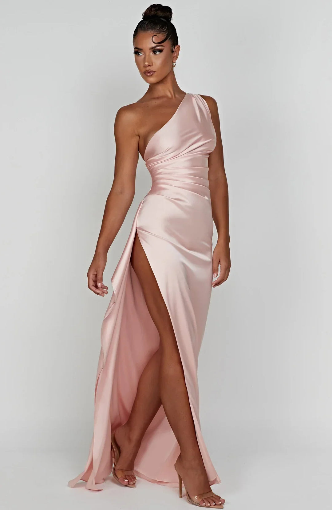 Satin One-Shoulder Split Dress - Vivienne