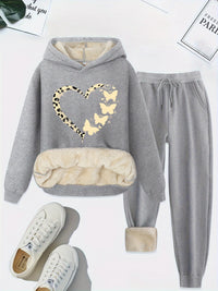 Warm Two-Piece Women's Set with Heart Print - Bella