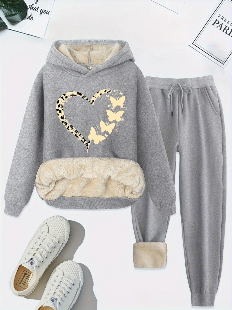 Warm Two-Piece Women's Set with Heart Print - Bella