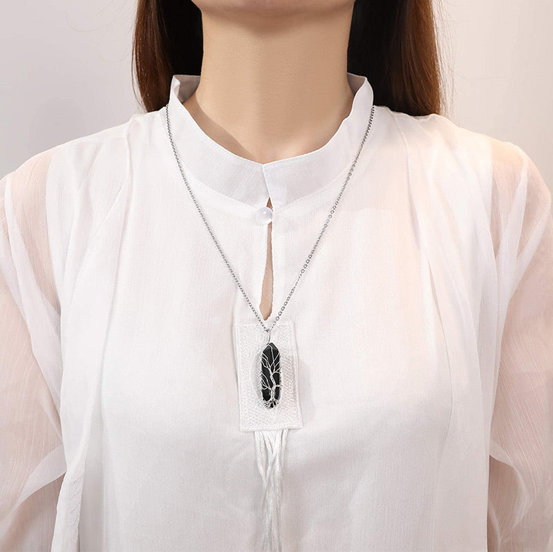Stylish Crystal with Tree of Life Gemstone Necklace - Elara
