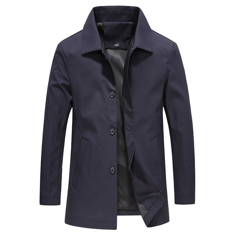 Windproof Long Men's Coat in Solid Color - Koen