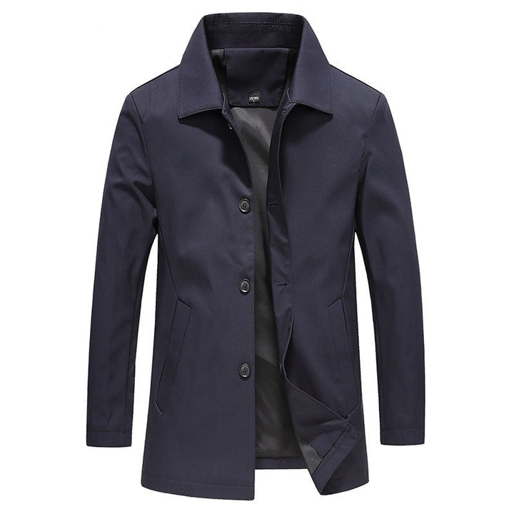 Windproof Long Men's Coat in Solid Color - Koen