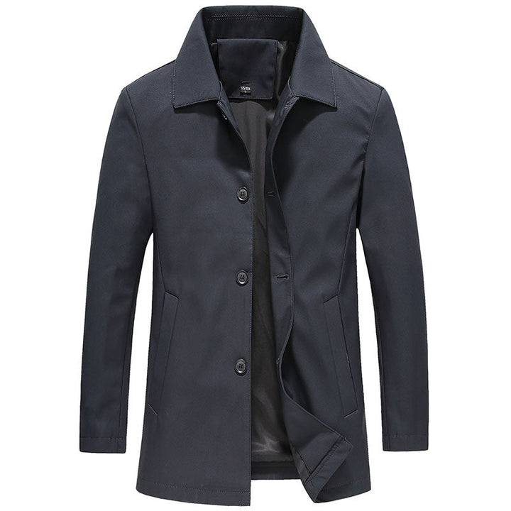 Windproof Long Men's Coat in Solid Color - Koen