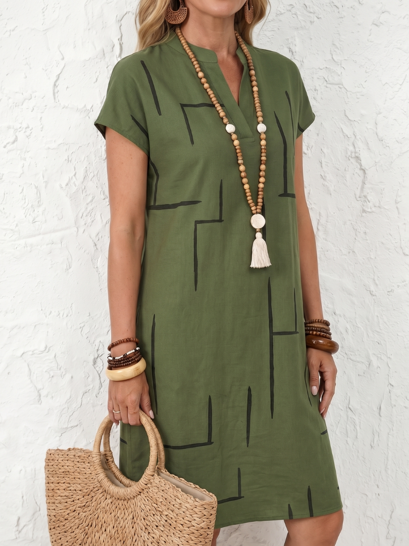 Abstract Print Knee Length Dress - Linarya