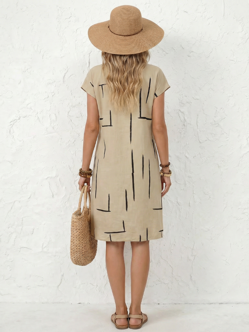 Abstract Print Knee Length Dress - Linarya