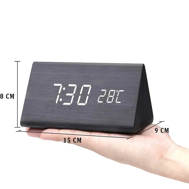 Wooden LED Alarm Clock with Voice Control - EcoClock