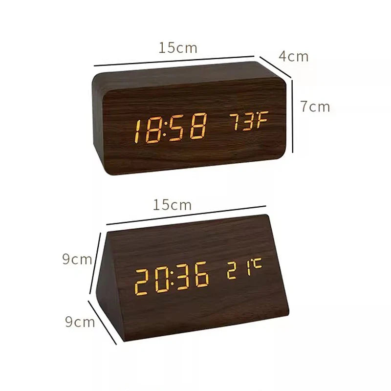 Wooden LED Alarm Clock with Voice Control - EcoClock