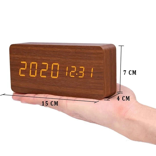 Wooden LED Alarm Clock with Voice Control - EcoClock