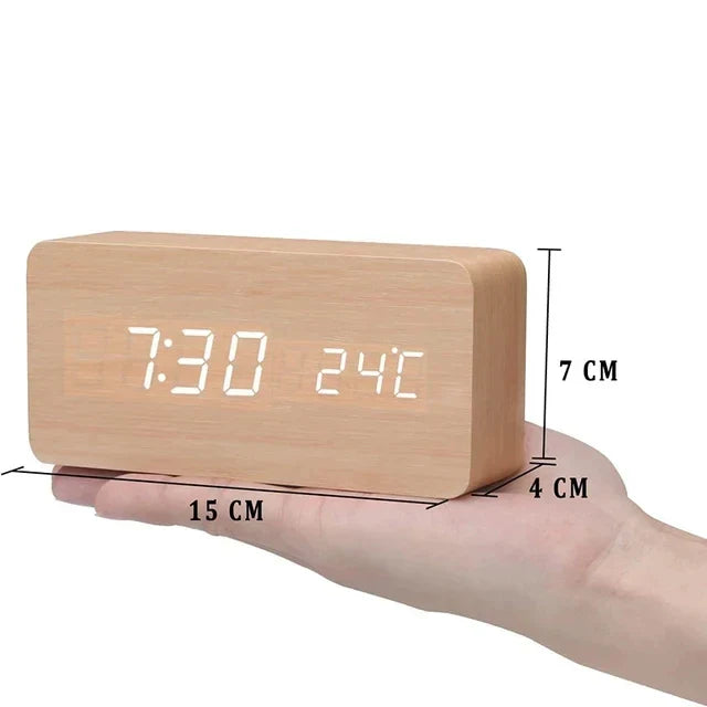 Wooden LED Alarm Clock with Voice Control - EcoClock