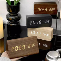 Wooden LED Alarm Clock with Voice Control - EcoClock