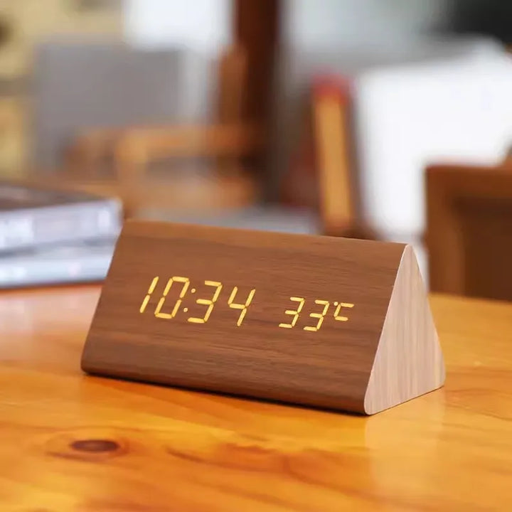 Wooden LED Alarm Clock with Voice Control - EcoClock