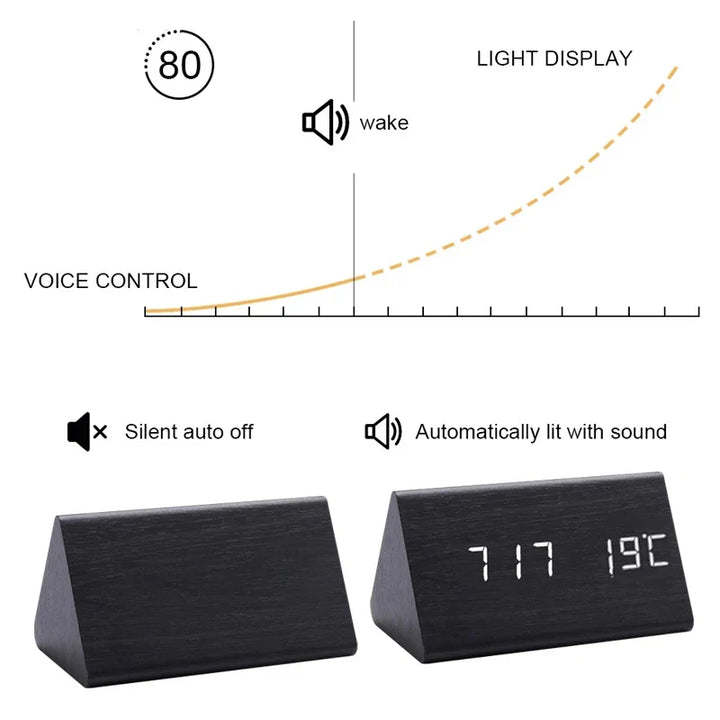 Wooden LED Alarm Clock with Voice Control - EcoClock