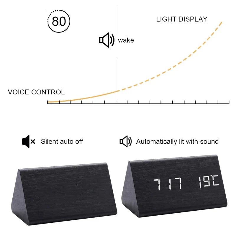 Wooden LED Alarm Clock with Voice Control - EcoClock