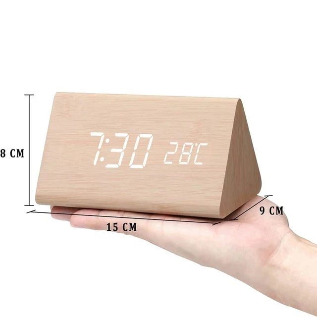 Wooden LED Alarm Clock with Voice Control - EcoClock