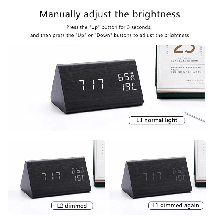 Wooden LED Alarm Clock with Voice Control - EcoClock