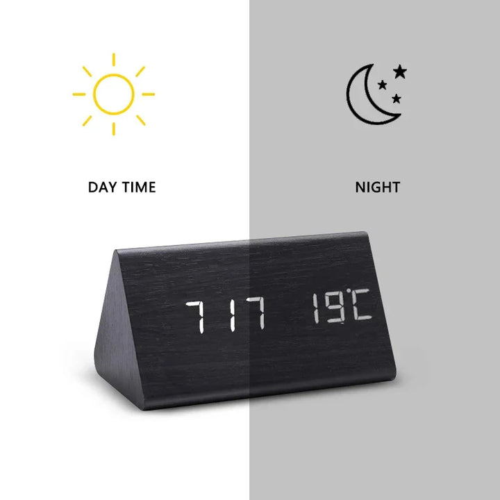 Wooden LED Alarm Clock with Voice Control - EcoClock