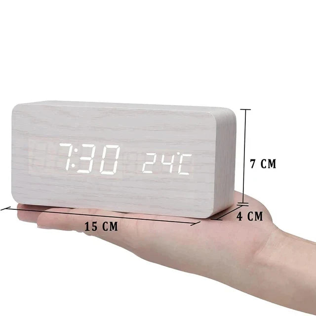 Wooden LED Alarm Clock with Voice Control - EcoClock