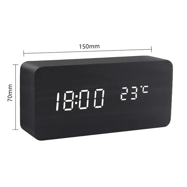 Wooden LED Alarm Clock with Voice Control - EcoClock