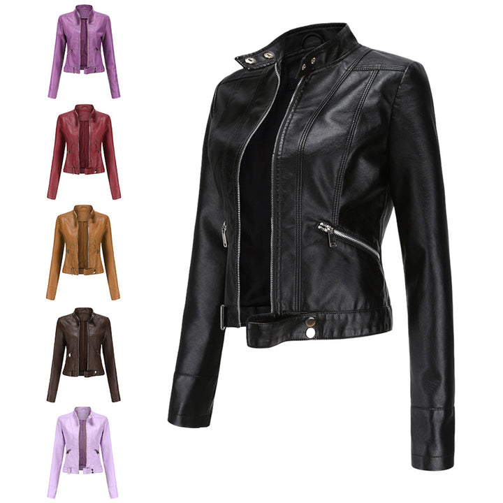Stylish women's leather jacket in classic design - Marlene