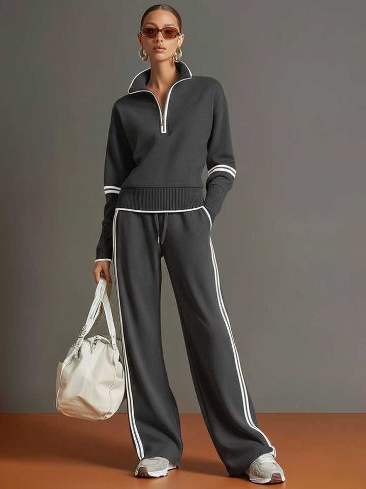 Women's Half Zip Lounge Set - Soft Stretch Wide Leg Travel Outfit 5