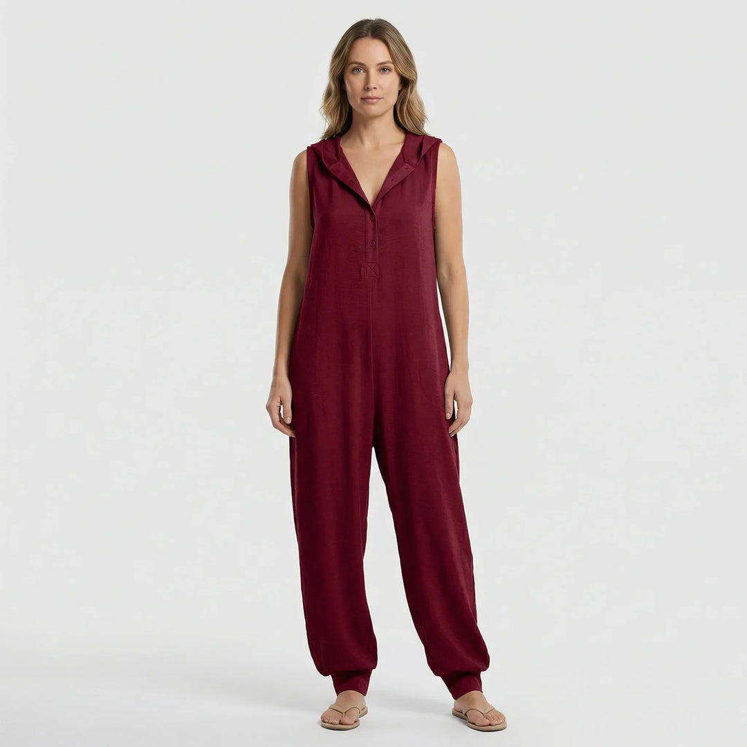 Ärmelloser Jumpsuit Mit Kapuze Und Knopfleiste - Priscilla