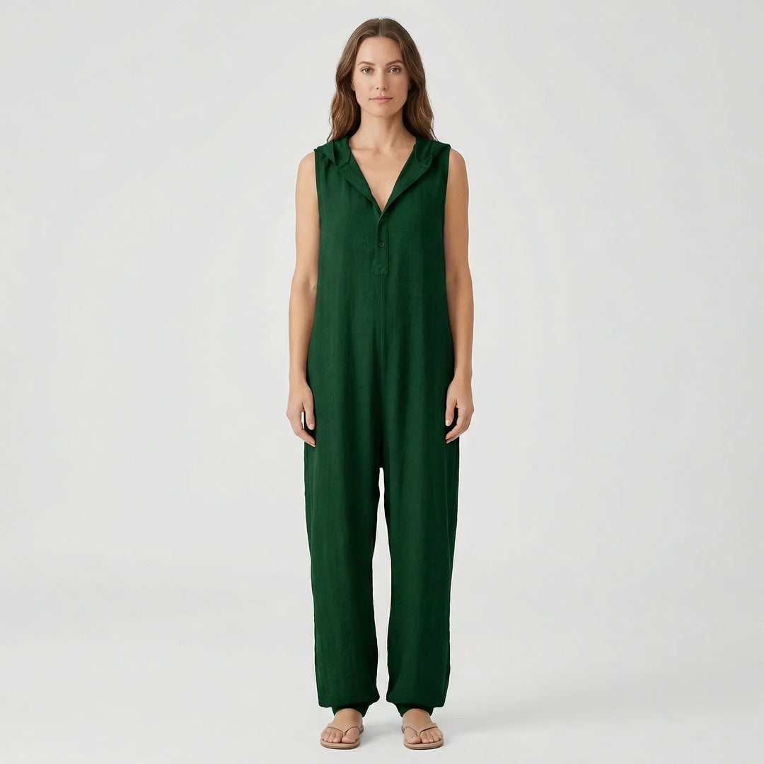 Ärmelloser Jumpsuit Mit Kapuze Und Knopfleiste - Priscilla