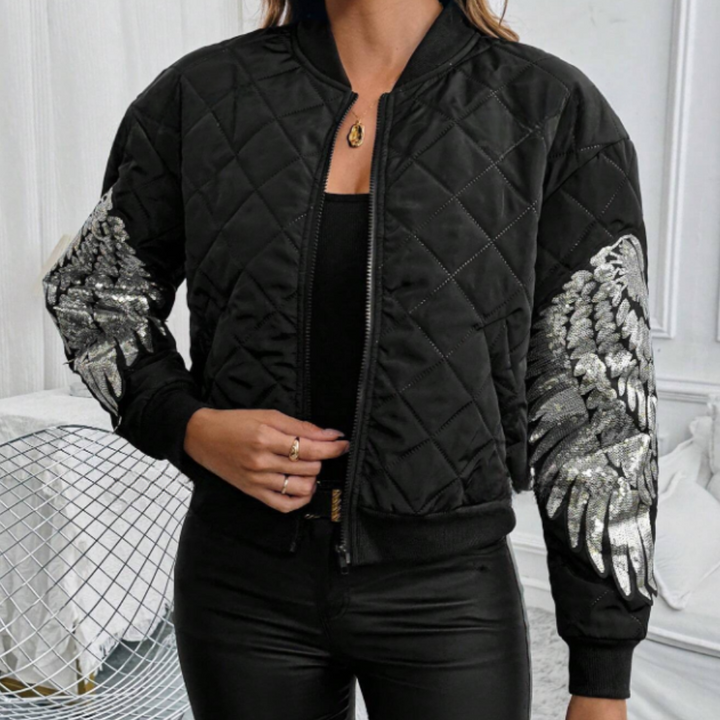 Trendy Black Women's Bomber Jacket with Zipper - Rivka