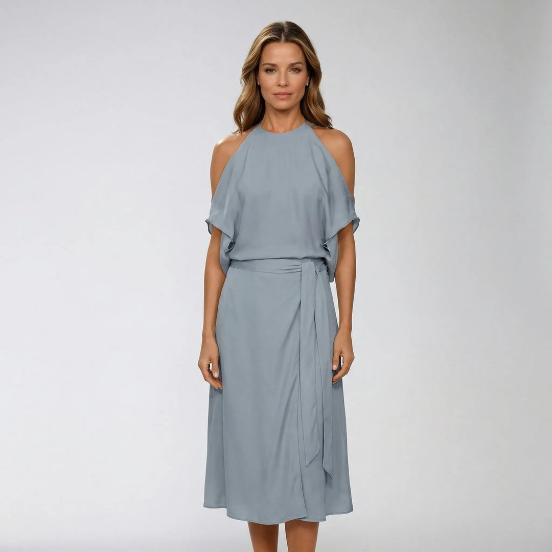 Asymmetric Halterneck Midi Dress - Claudia