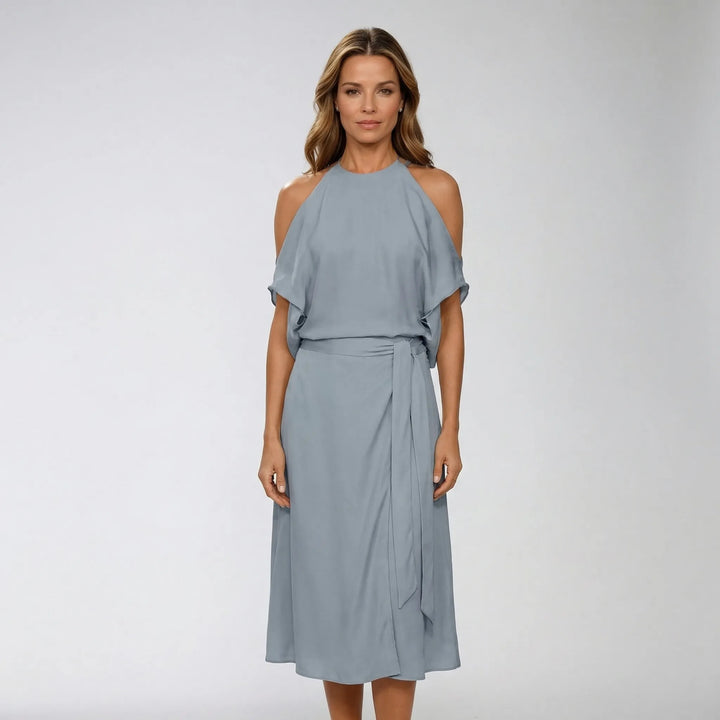 Asymmetric Halterneck Midi Dress - Claudia