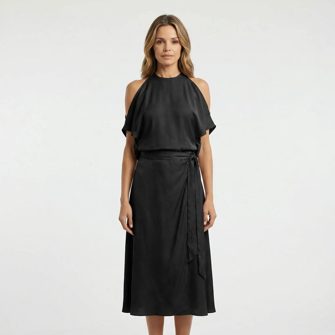 Asymmetric Halterneck Midi Dress - Claudia