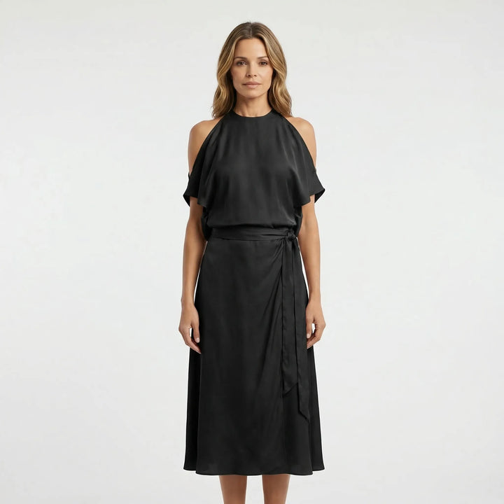 Asymmetric Halterneck Midi Dress - Claudia
