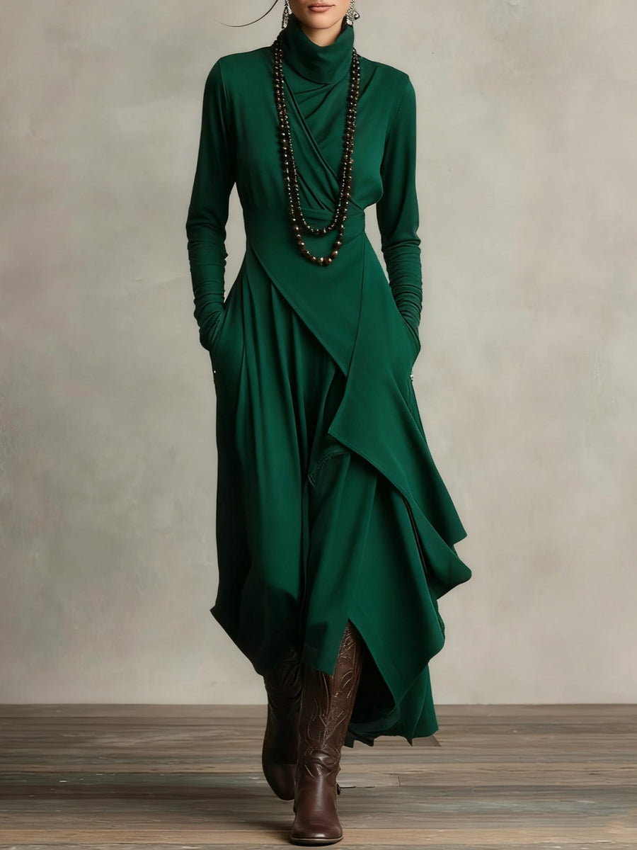 Asymmetric Maxi Dress With High Collar - Marguerite