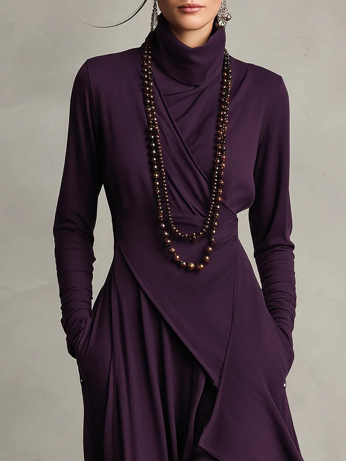 Asymmetric Maxi Dress With High Collar - Marguerite