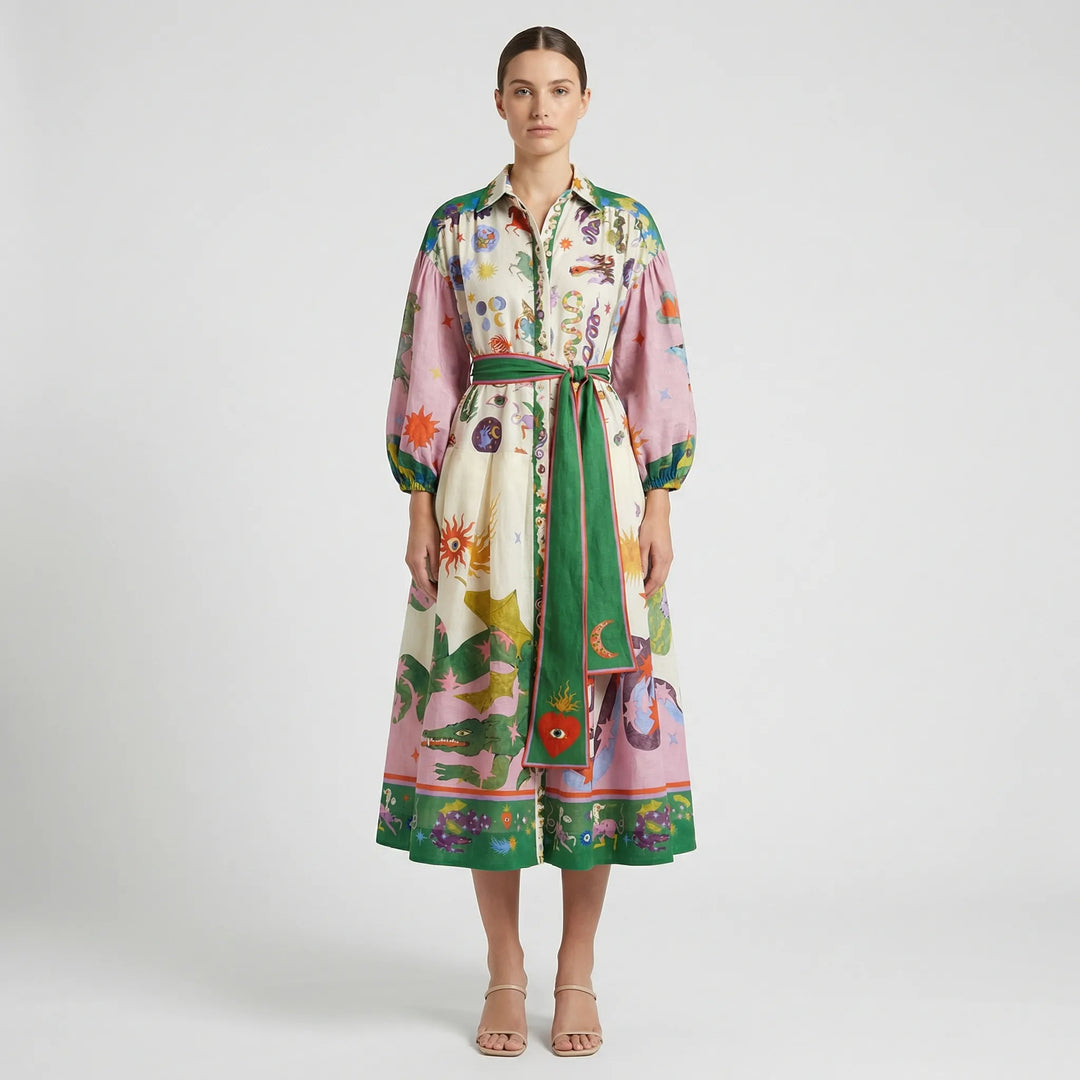 Ausgestelltes Midi-Kleid Mit Grafischem Allover-Print - Natasha