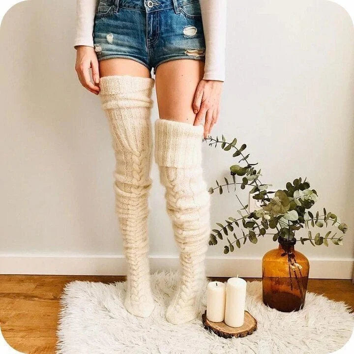 Hoge Gebreide Wollen Dames Sokken - WarmWool