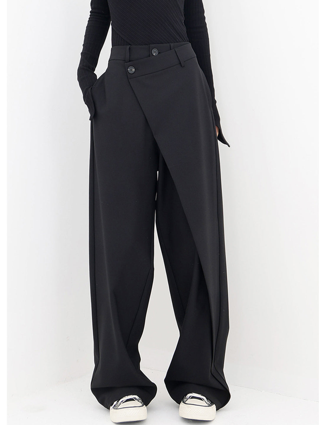 Asymmetrical Wide Women's Pants with Double Button – Noa