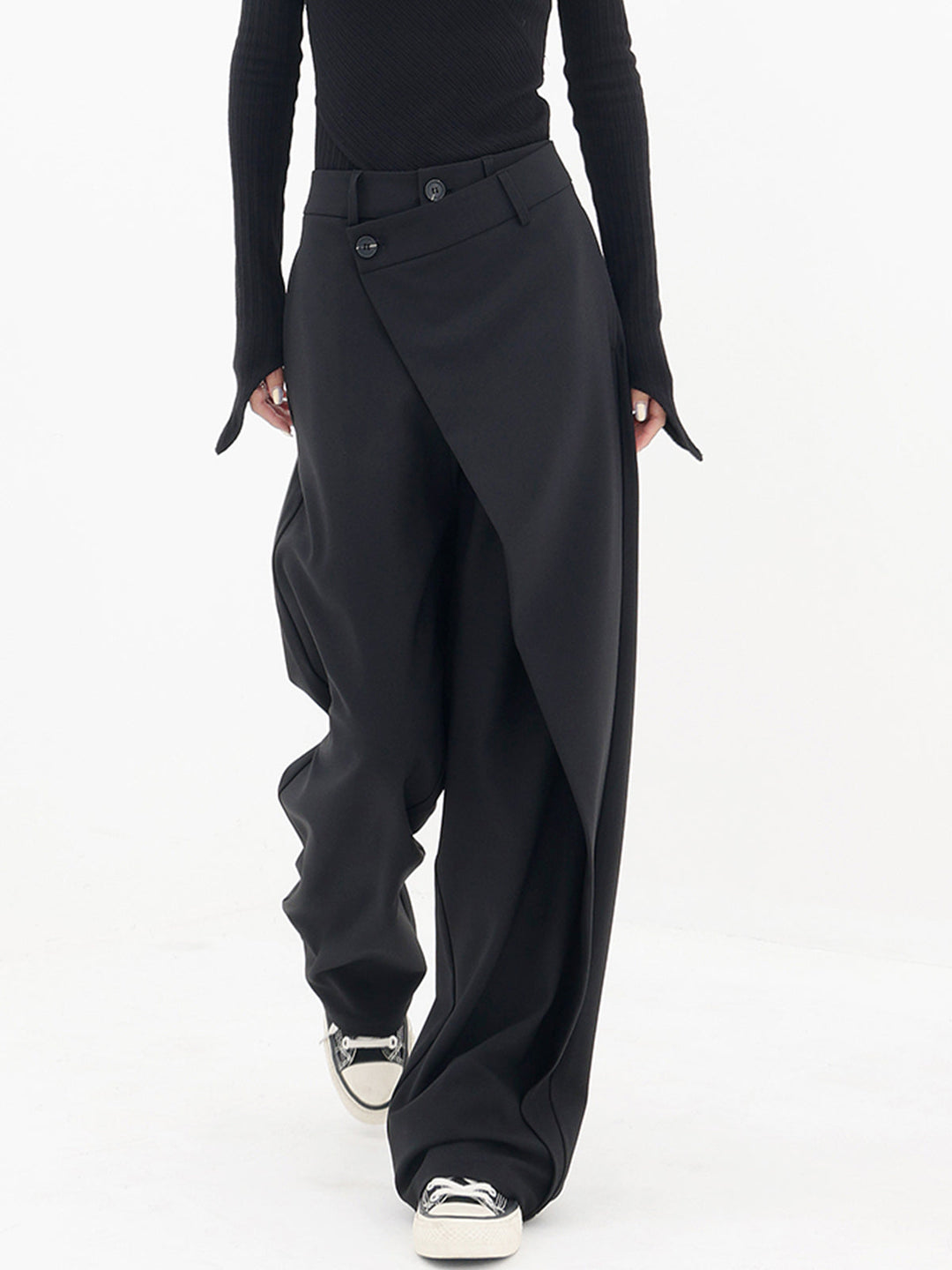 Asymmetrical Wide Women's Pants with Double Button – Noa