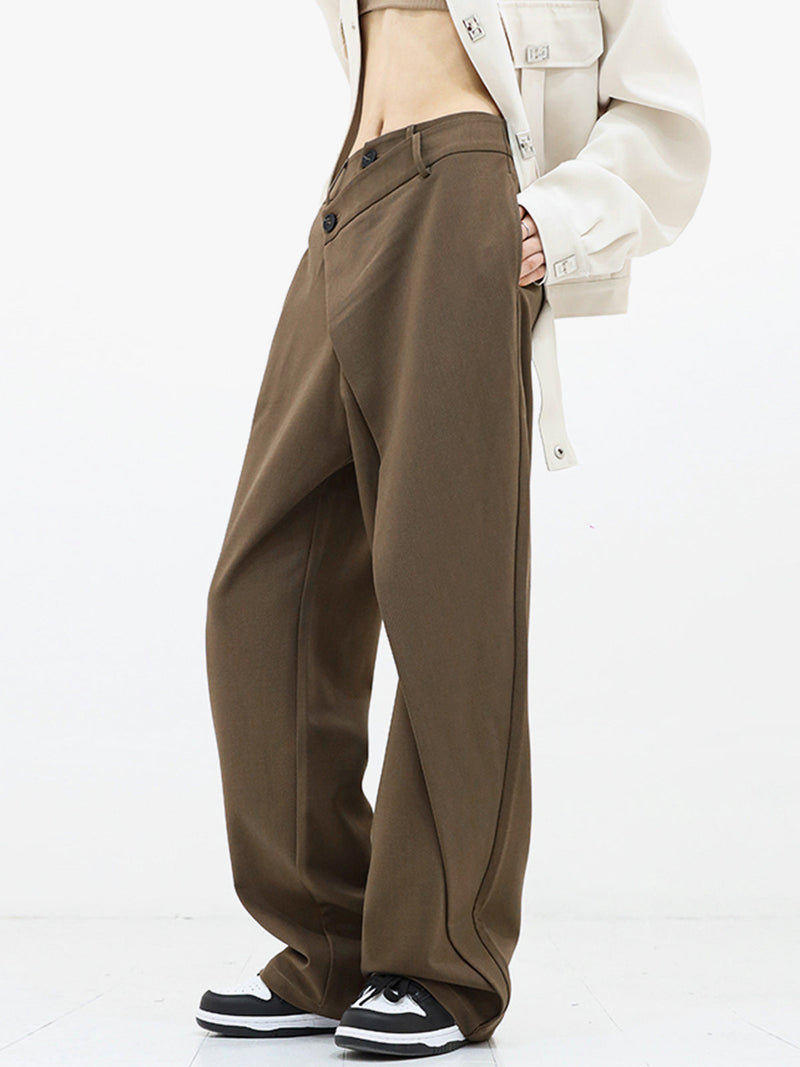 Asymmetrical Wide Women's Pants with Double Button – Noa