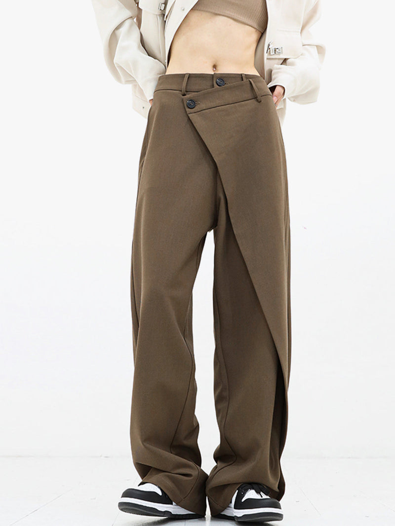 Asymmetrical Wide Women's Pants with Double Button – Noa