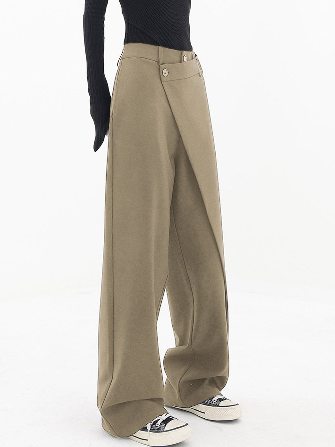 Asymmetrical Wide Women's Pants with Double Button – Noa