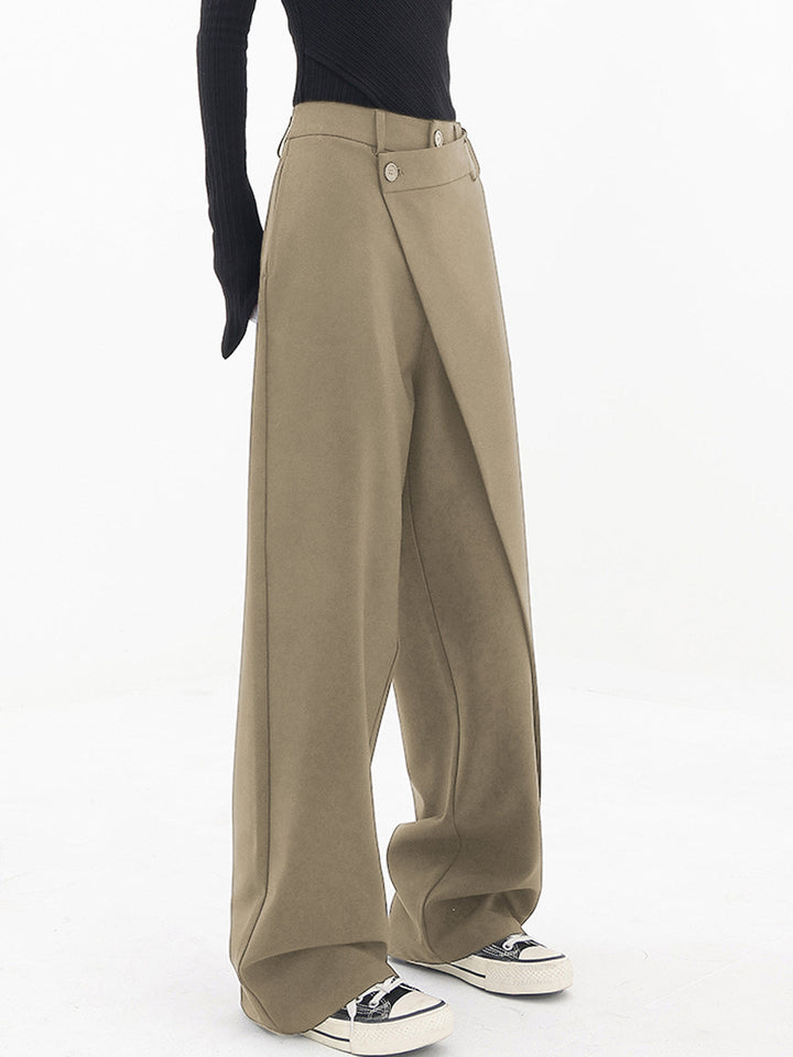 Asymmetrical Wide Women's Pants with Double Button – Noa